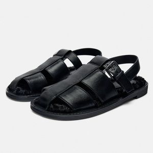 Zara Black FAUX FUR LINED CAGE SANDALS. Size 9/40